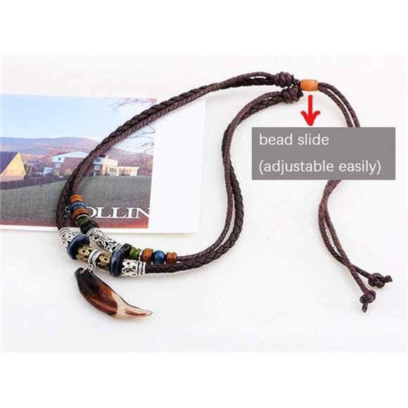 Men Leather Necklace Vintage Tribal Style Boho Hipppie Double Layered Braided - Picture 6 of 7